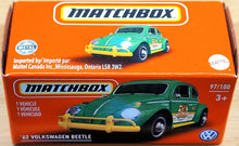 Load image into Gallery viewer, Matchbox 2021 &#39;62 Volkswagen Beetle Green MBX Metro #97/100 New Sealed Box
