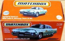 Load image into Gallery viewer, Matchbox 2021 &#39;59 Dodge Coronet Police Car Mint Green MBX Metro #71/100 New
